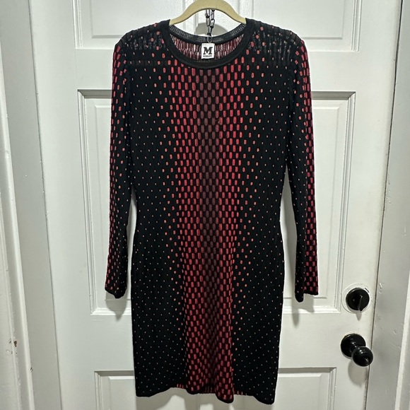 M Missoni Black Red Ombre Pattern Knit Long Sleeve Sheath Dress Size M - Picture 2 of 6